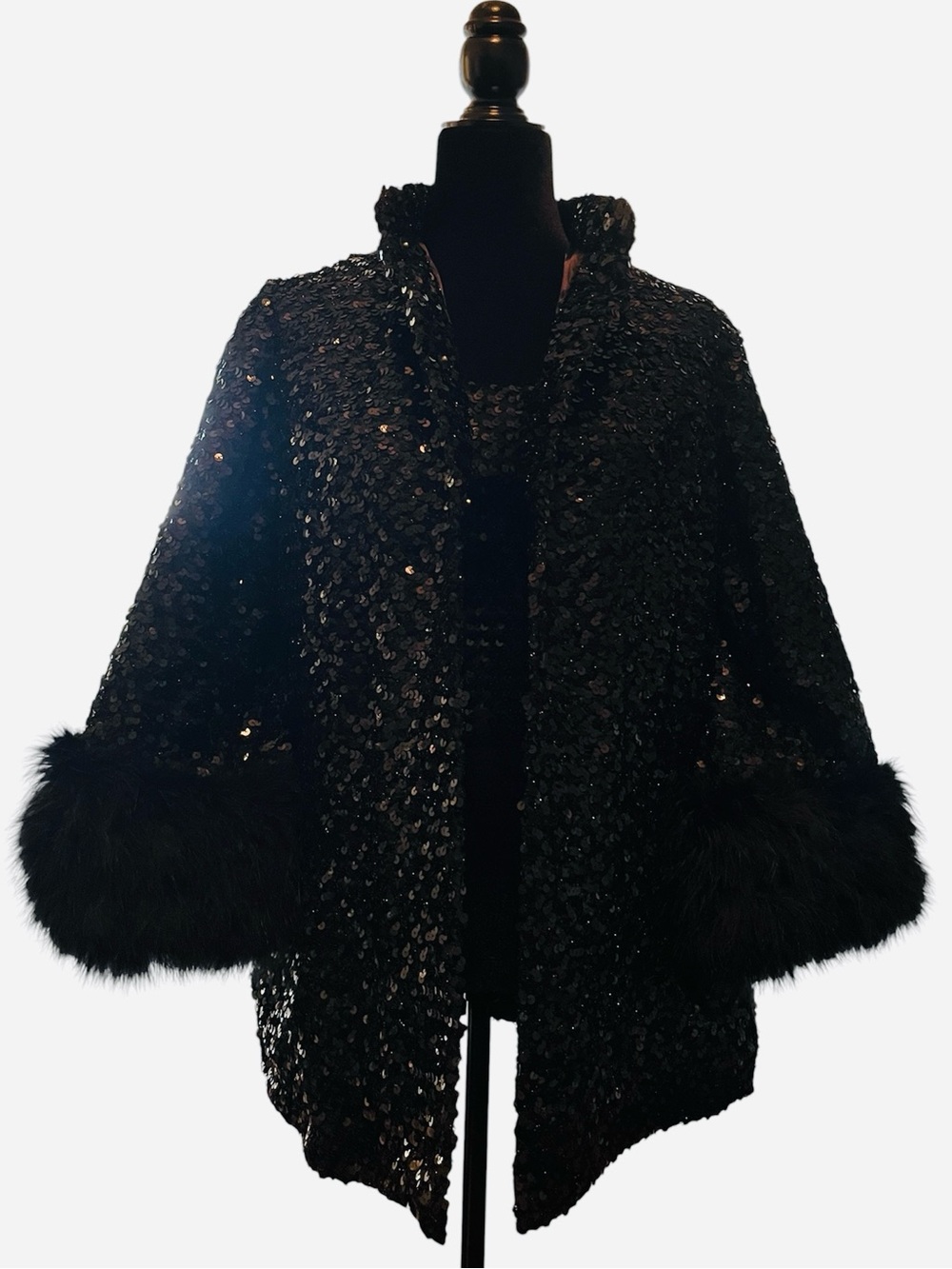 Vintage Sequin 2-Piece Evening Set with Marabou Cuffs